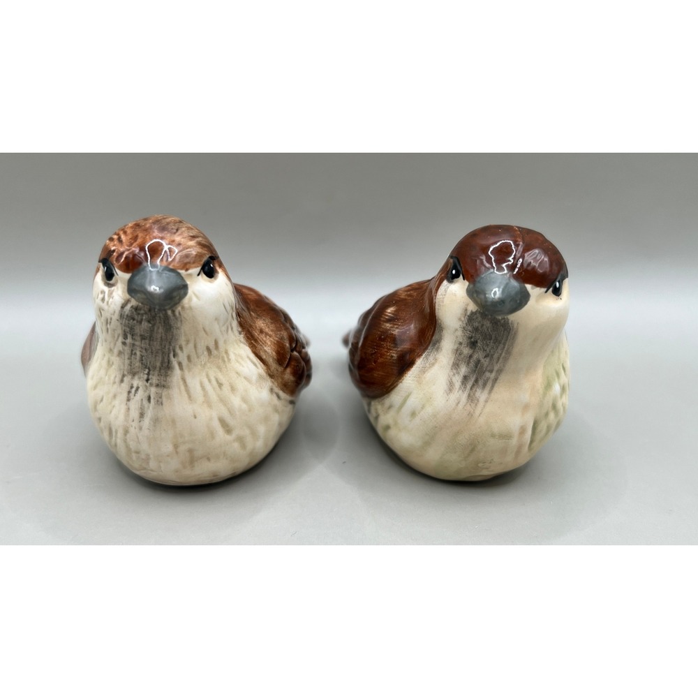 Vtg Ceramic Sparrow Bird Salt and Pepper Shakers Set Brown Glossy 2" x 3"